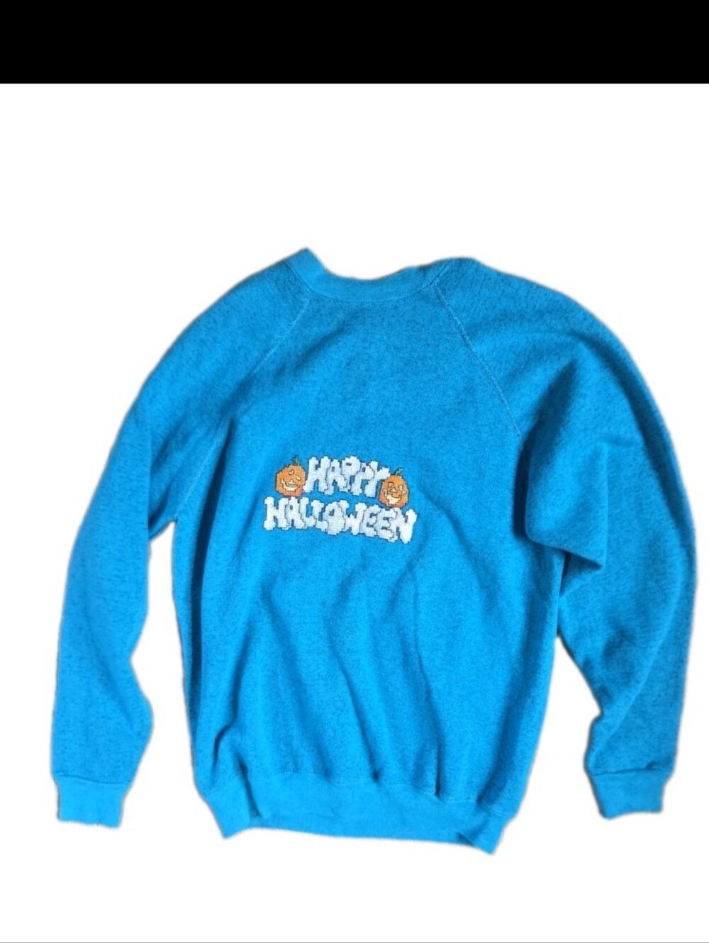 Vintage Men's Bright Blue 'Happy Halloween' Crewneck Sweater Sz L